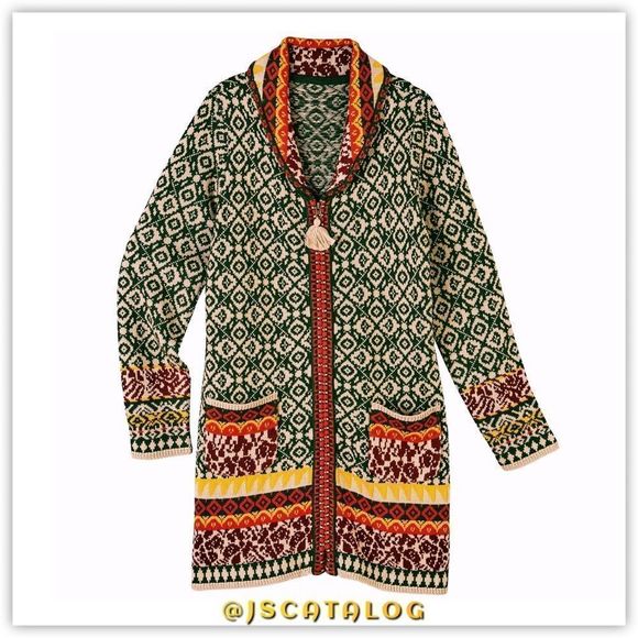 Thick Knit Jacquard Zippered Coatigan in Black - Picture 6 of 7